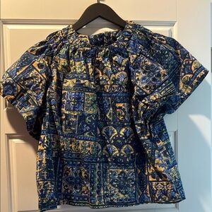 Marie Oliver Blue and Gold Bohemian Blouse size large